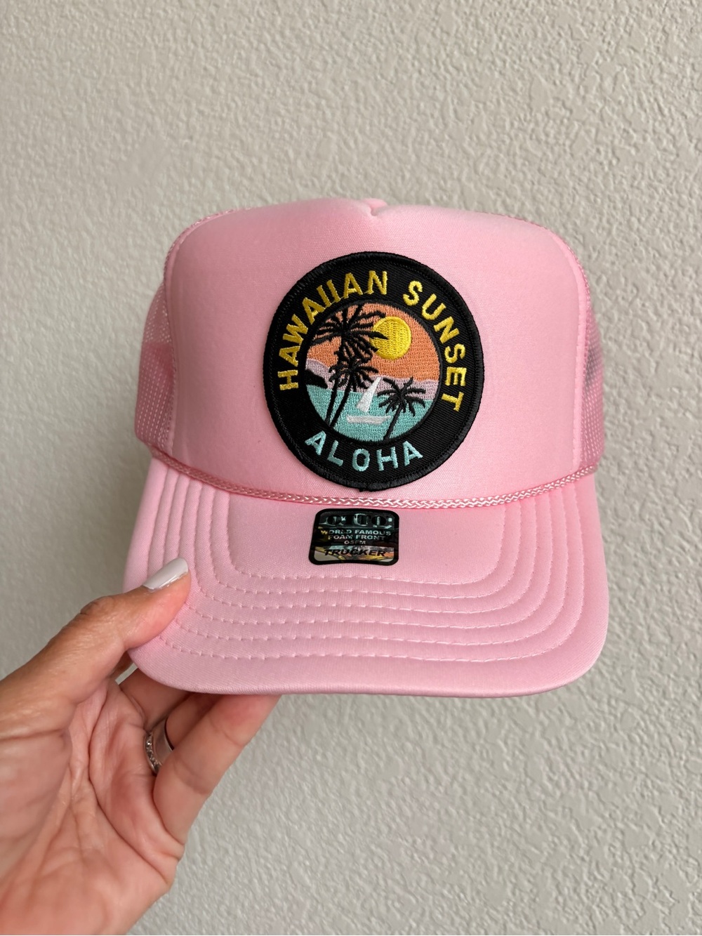 OTTO Pink Trucker Hat with Hawaiian Sunset Patch